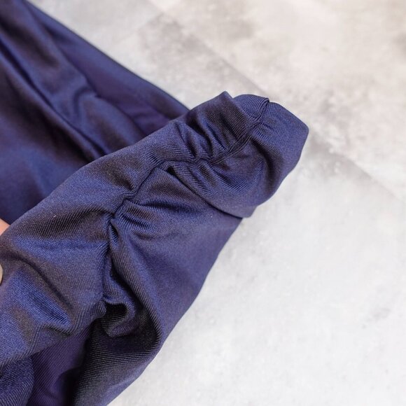 Blue High Waisted Swim Bottom Small Shirred Skimpy High Cut Ruched Beach TAHARI - Picture 7 of 9